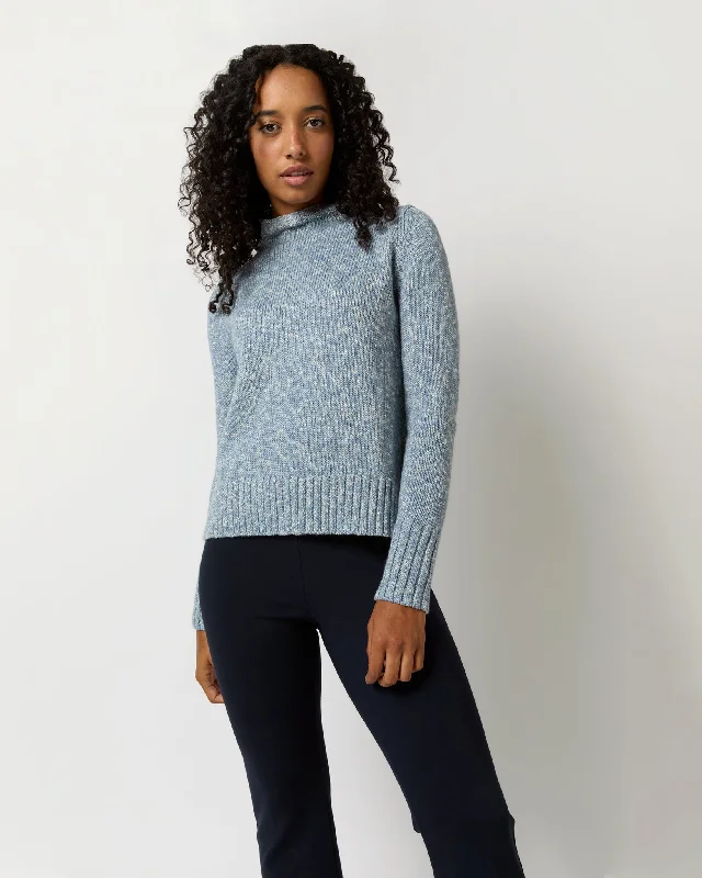 Vivie Sweater in Sky/Ivory Cotton/Wool Tweed