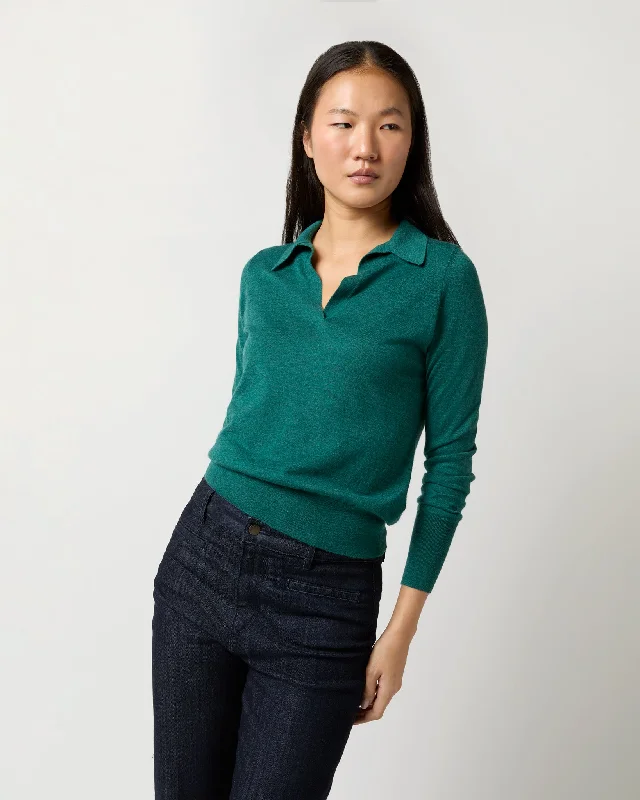 Alida Johnny-Collar Sweater in Highland Green Cashmere