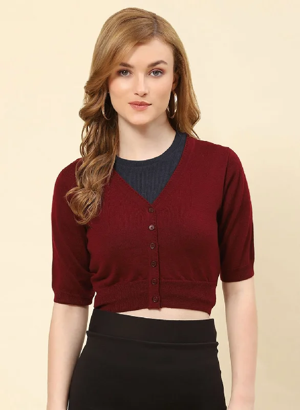 Women Maroon Solid Pure wool Blouse