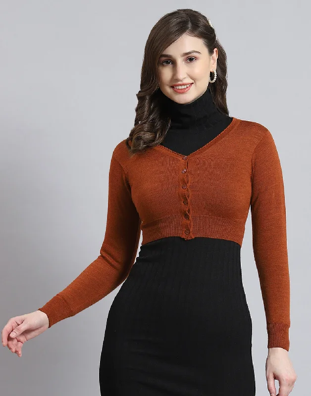 Women Rust Solid V Neck Full Sleeve Blouse