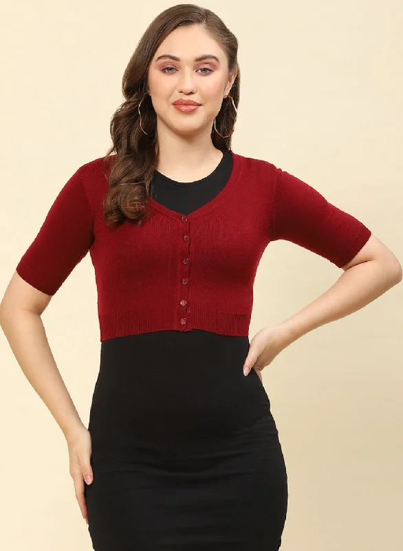 Women Maroon Solid Blend wool Blouse