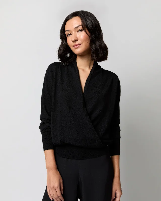 Mika Surplice Sweater in Black Cashmere