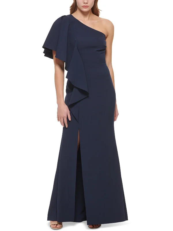 Womens Ruffled Polyester Evening Dress