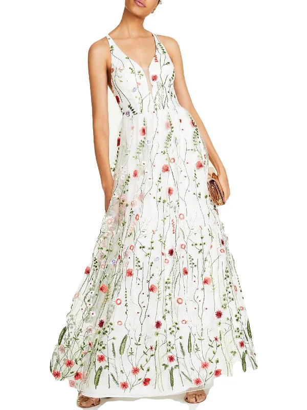 Juniors Womens Floral Long Evening Dress