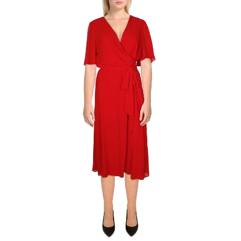 Plus Womens Wrap Dinner Ware Midi Dress