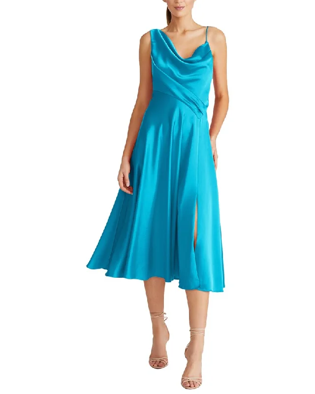 Theia Hayden Satin A-Line Midi Dress