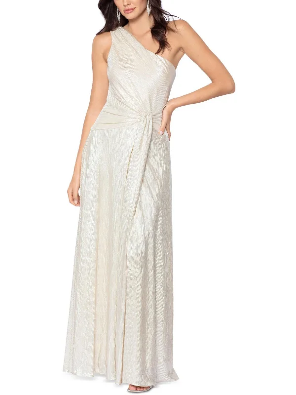 Womens Metallic One Shoulder Evening Dress