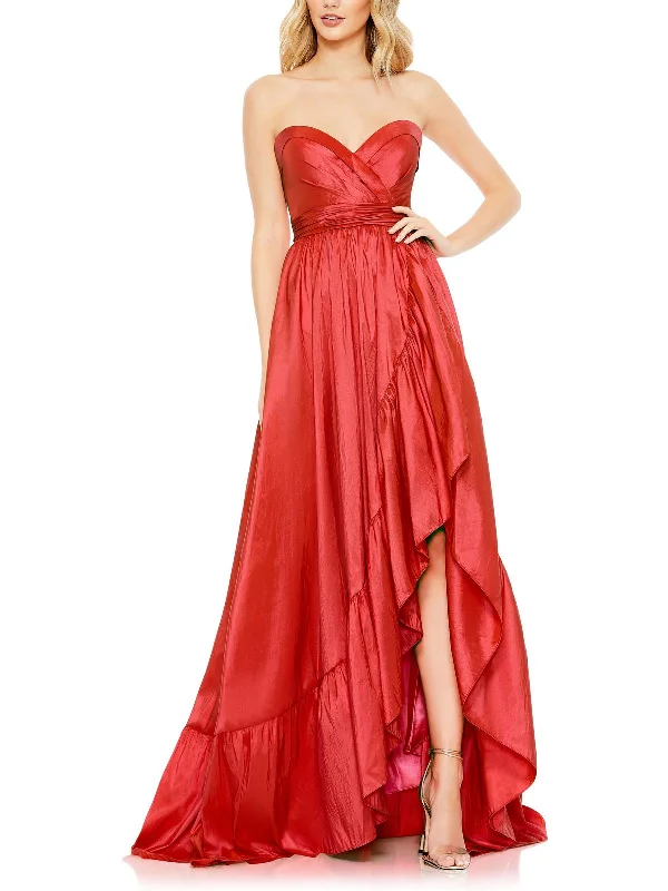 Womens Shantung Strapless Evening Dress