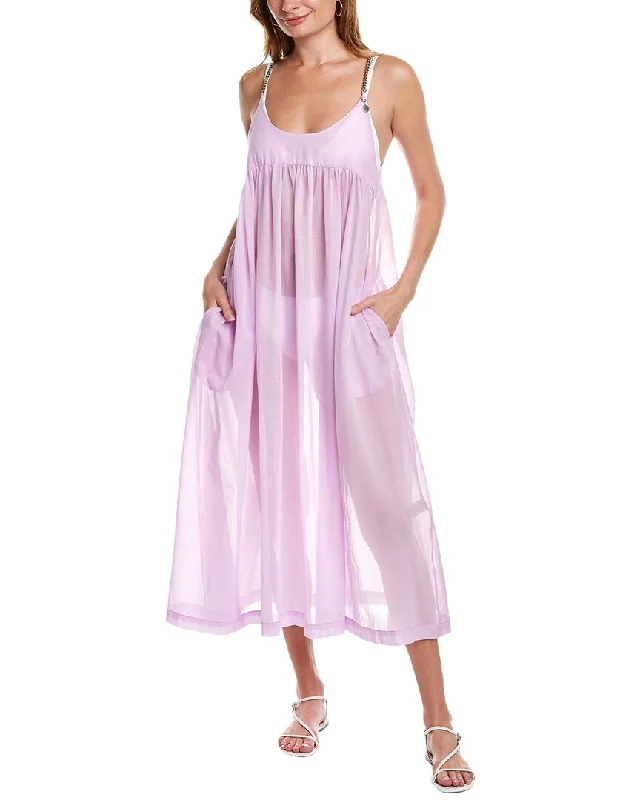 Stella McCartney Logo Charm Pleated Flared Maxi Dress