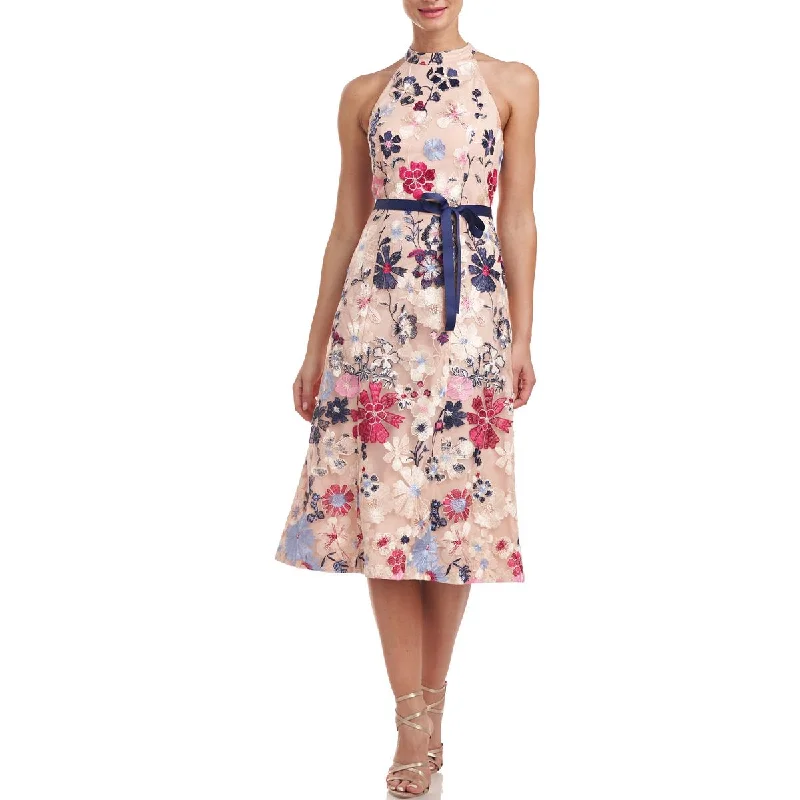 Eleanor Tea Womens Embroidered Floral Midi Dress