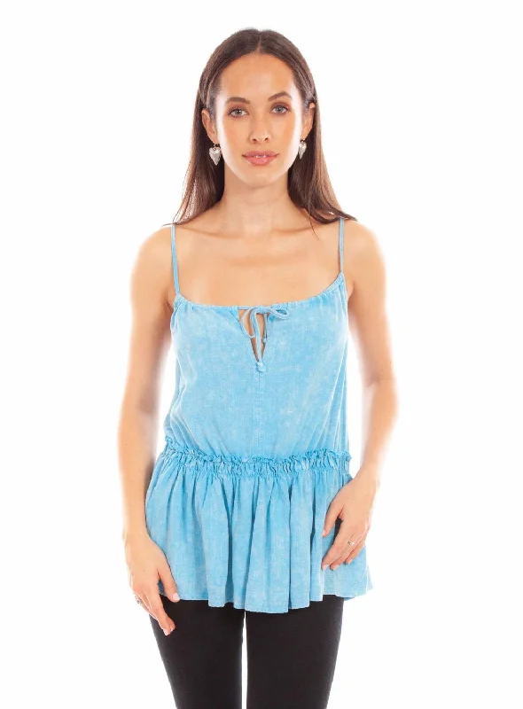 Scully Womens Pleated Turquoise Rayon Blend S/L Tank Top