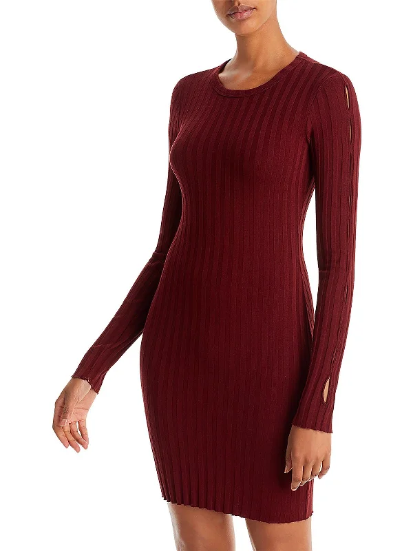 Womens Ribbed Crewneck Mini Dress