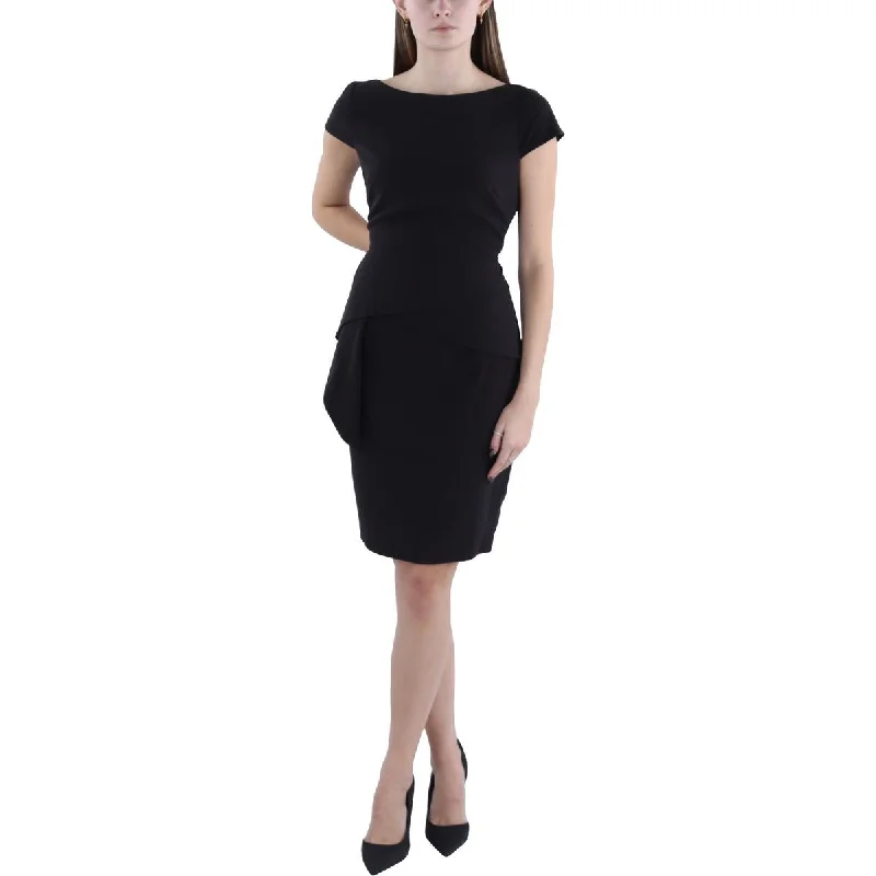 Petites Womens Draped Front Midi Bodycon Dress