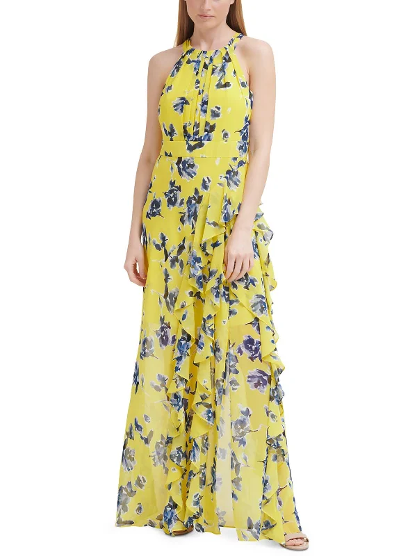 Womens Floral Maxi Halter Dress