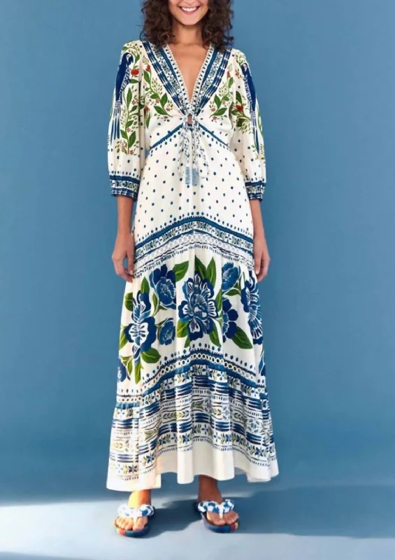 Macaw Flight Maxi Dress In Off-White