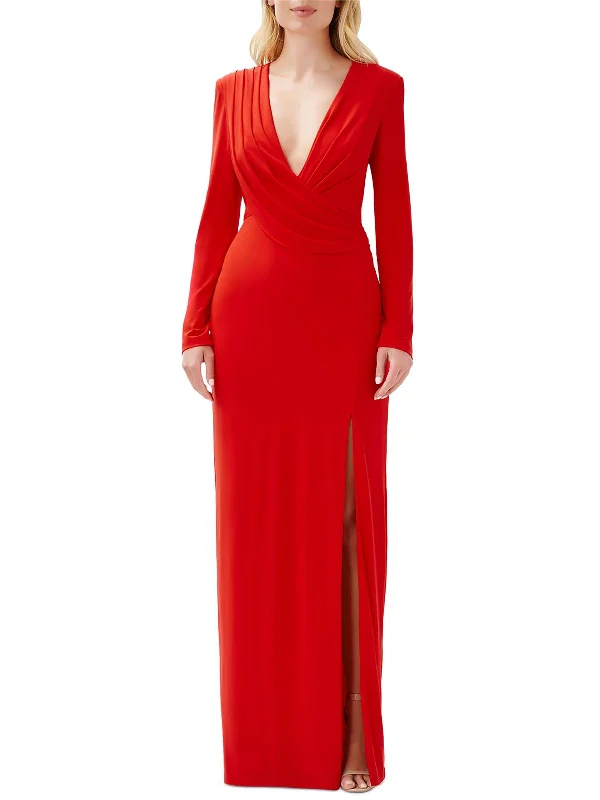 Womens Plunging V Neck Evening Dress