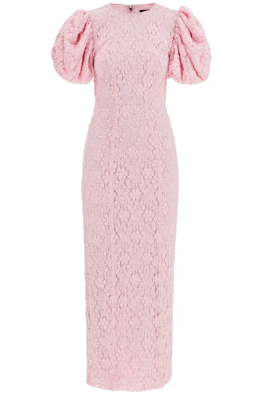 Rotate Women's pink Floral Midi Dress With Puff Sleeves In Mixed Materials