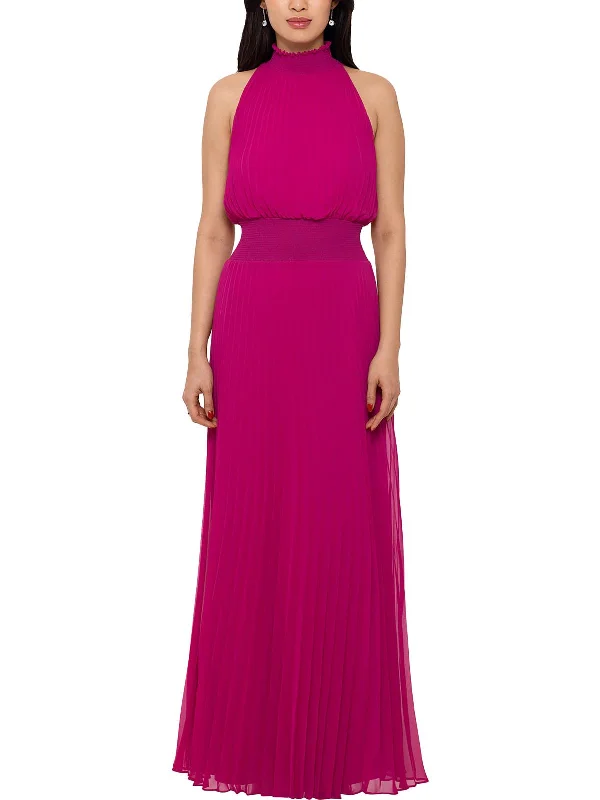 Womens Pleated Maxi Evening Dress