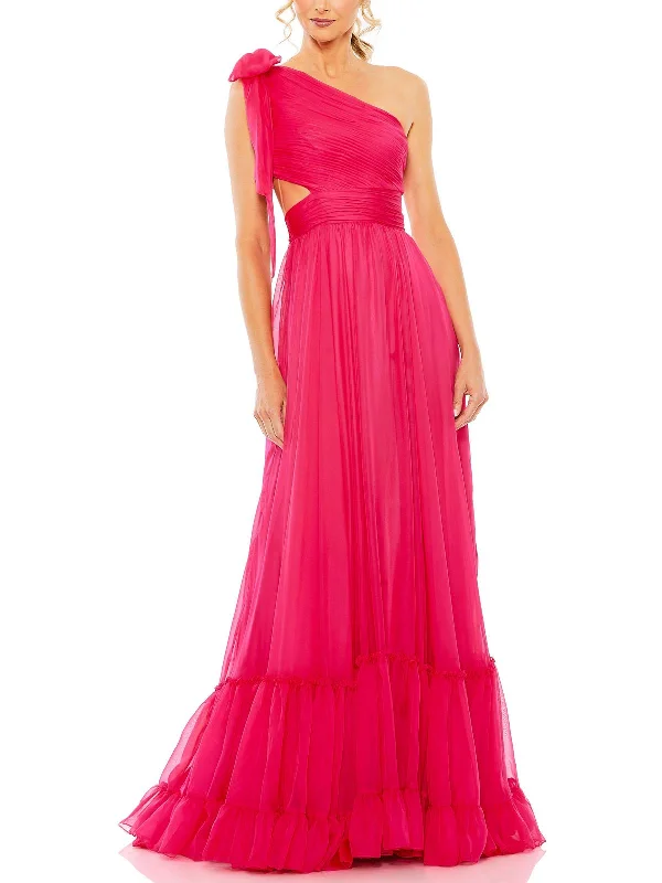 Womens Chiffon Cut-Out Evening Dress