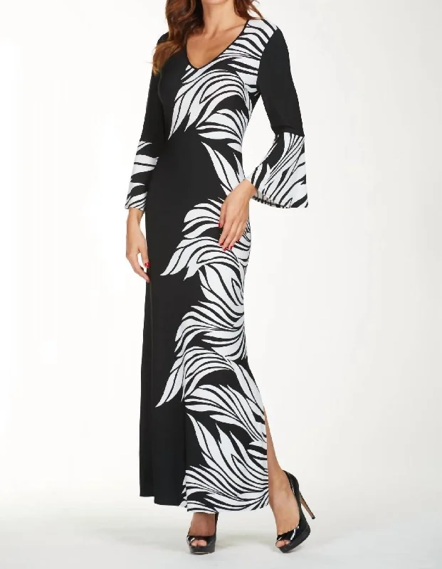 Stylish Sleeve Detail Maxi Dress In Black/white