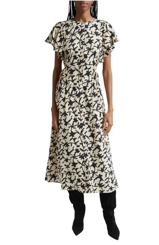 Floral Printed Anais Midi Dress In Moonstone