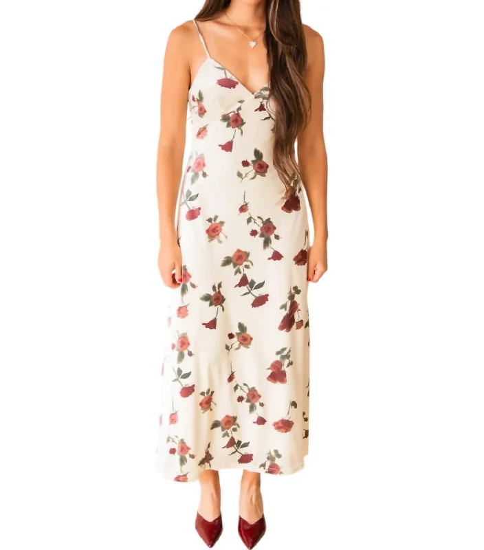 Eternal Flower Suede Midi Dress In Cream