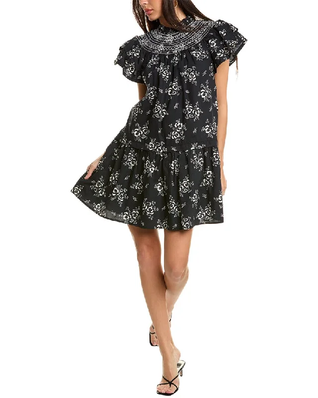 SEA NY Alessia Print Smocked Tunic Mini Dress