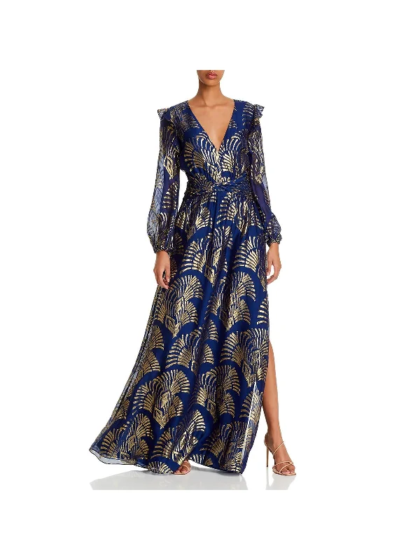 Lennon Womens Metallic Embroidered Formal Dress