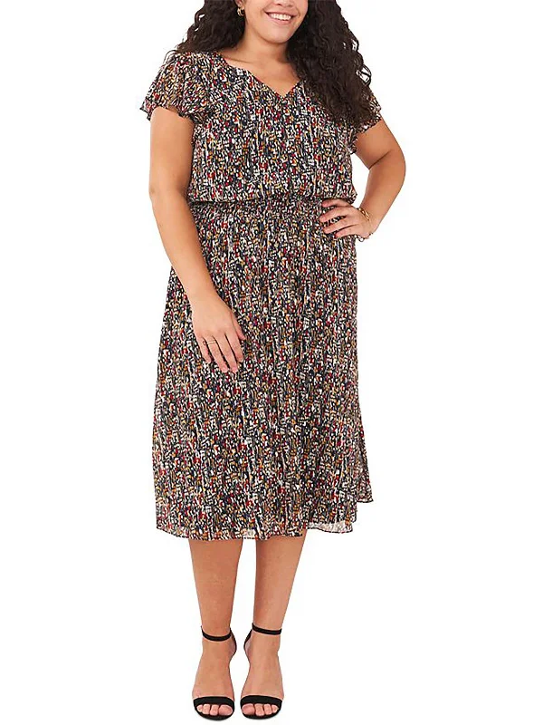 Plus Womens Printed Long Fit & Flare Dress