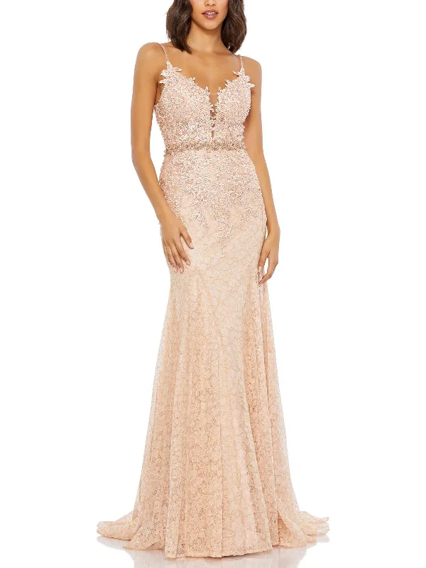 Womens Lace Embellished Evening Dress