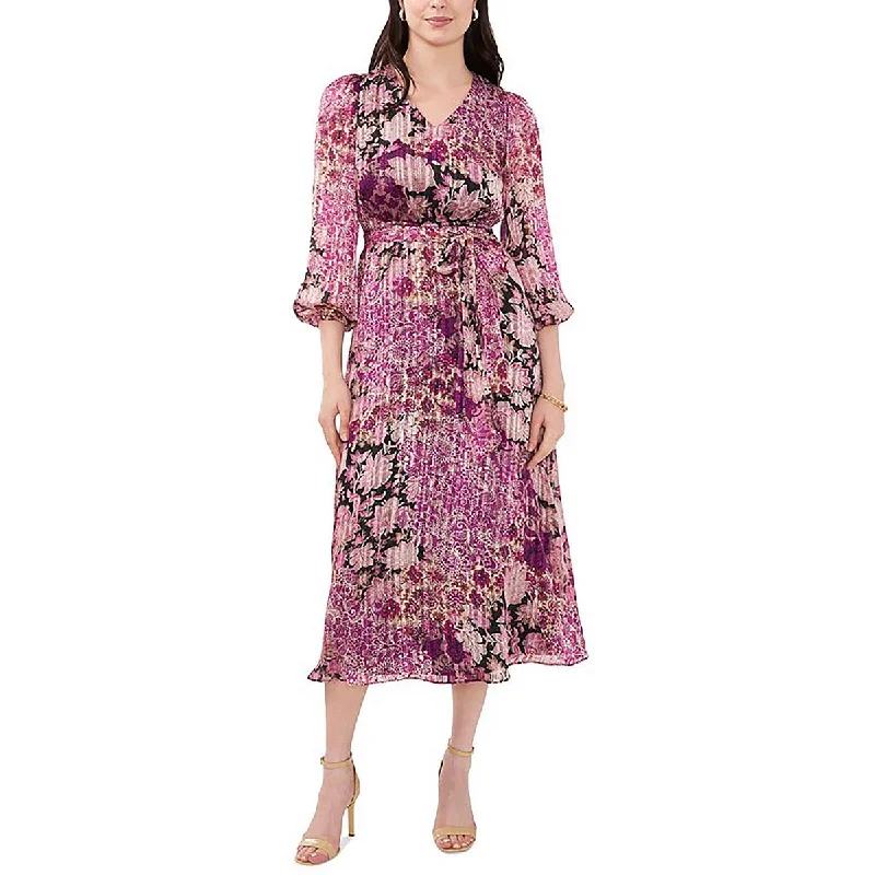 Petites Womens Printed Midi Midi Dress