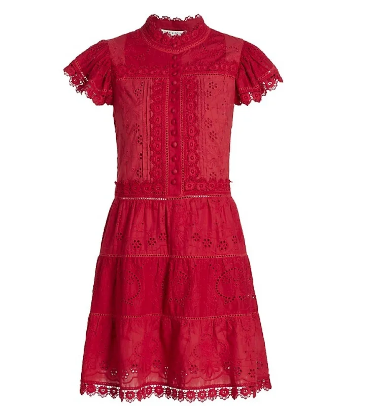 Women Marina Tiered Embroidered Mini Dress In Cinnamon