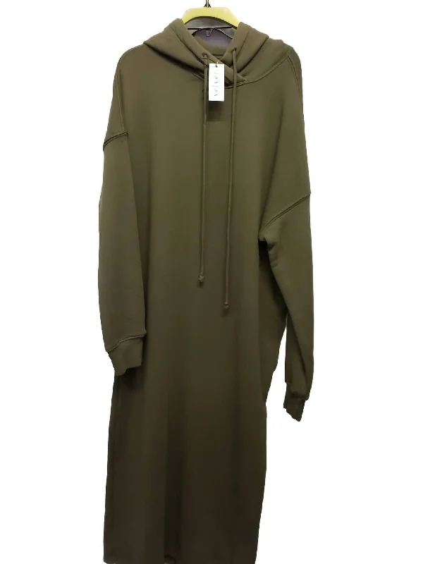 Long Sleeve Sweatshirt Maxi Dress In Olive Green