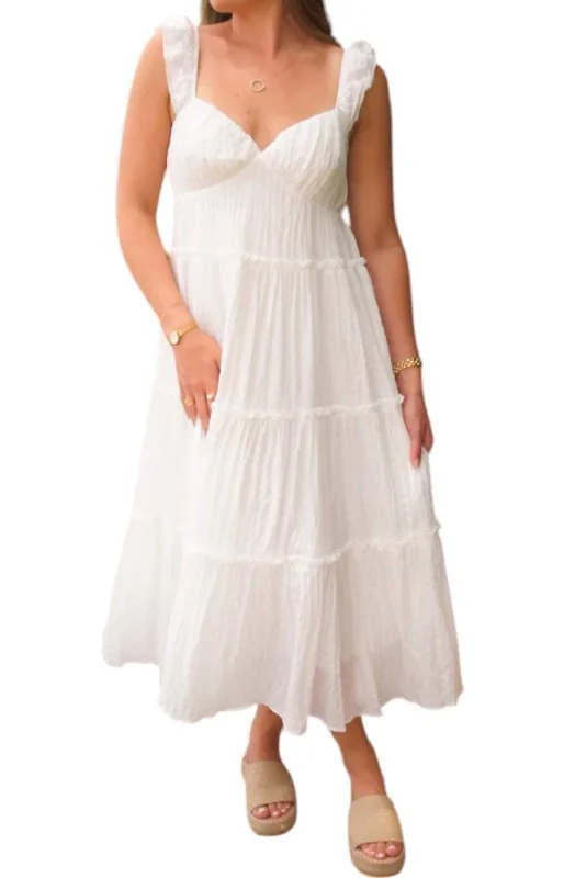 Sweetheart Neckline Tiered Midi Dress In White