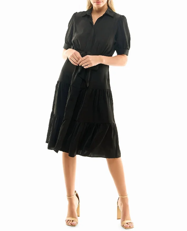 Katy Silk Midi Shirt Dress In Very Black