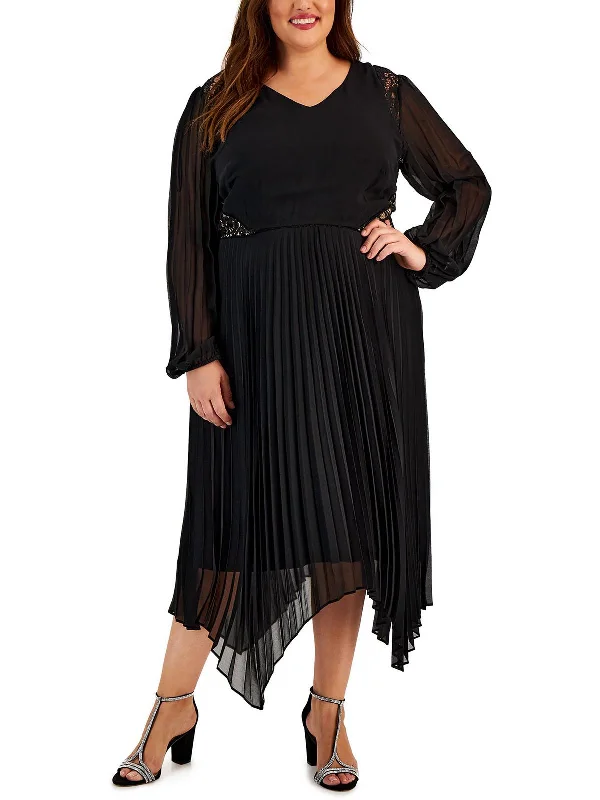 Plus Womens Chiffon Pleated Maxi Dress