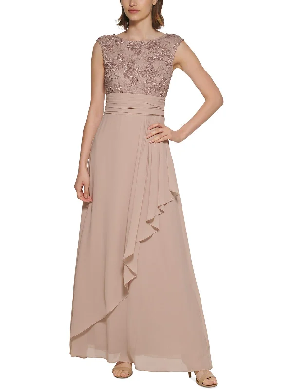 Womens Chiffon Lace Evening Dress