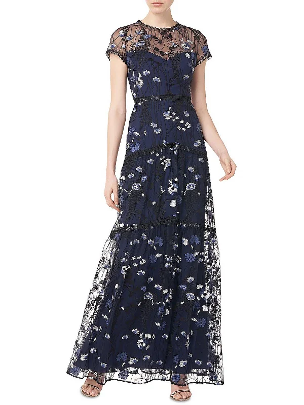 Womens Floral Embroidered Evening Dress