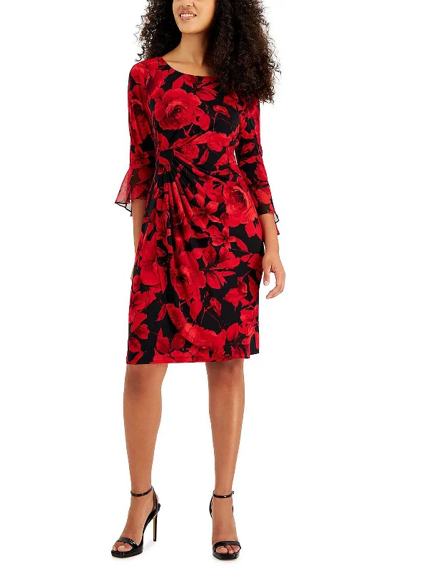 Petites Womens Floral Mini Cocktail and Party Dress