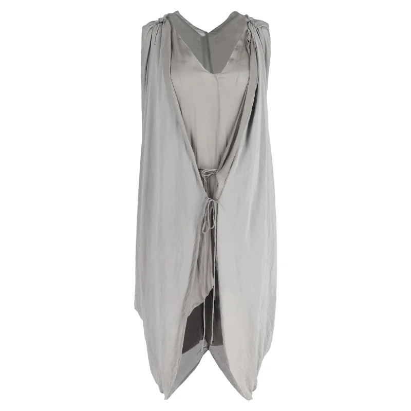 Lanvin Draped Midi Dress in Grey Linen