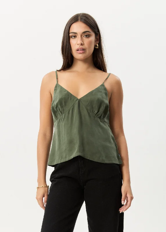 AFENDS Womens Gemma - Cupro Cami Top - Deep Green