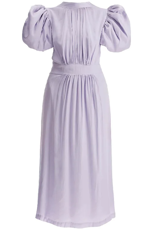 Rotate Women's Midi Satin Dress With Puff Sleeves