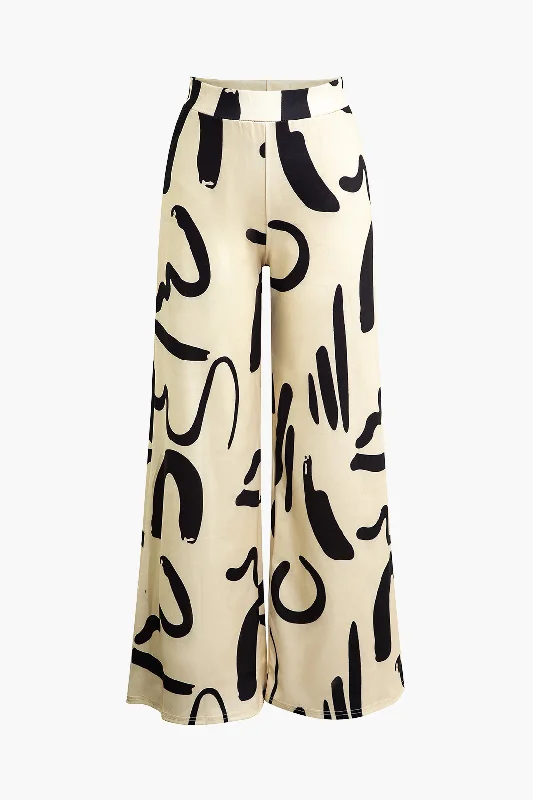 Abstract Print Wide Leg Pants