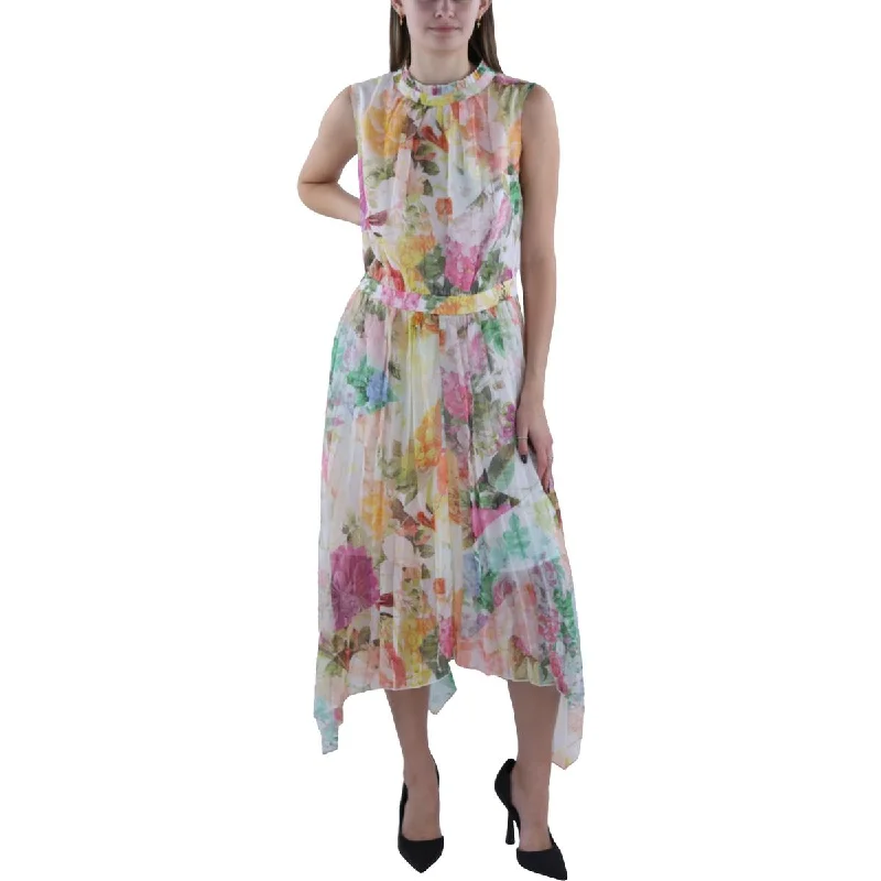 Plus Womens Floral Pleated Midi Dress