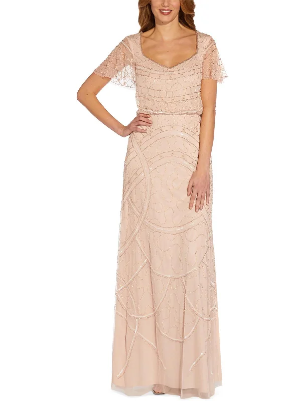 Womens Mesh Embellished Evening Dress