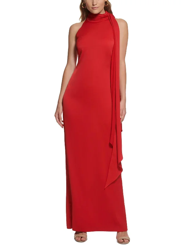 Womens Satin Halter Evening Dress