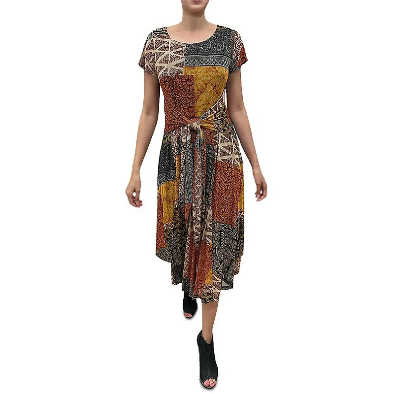 Womens Printed Tie Waist Midi Dress