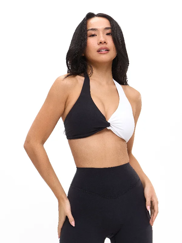 Poshknit Twist Halter Sports Bra - Black / White