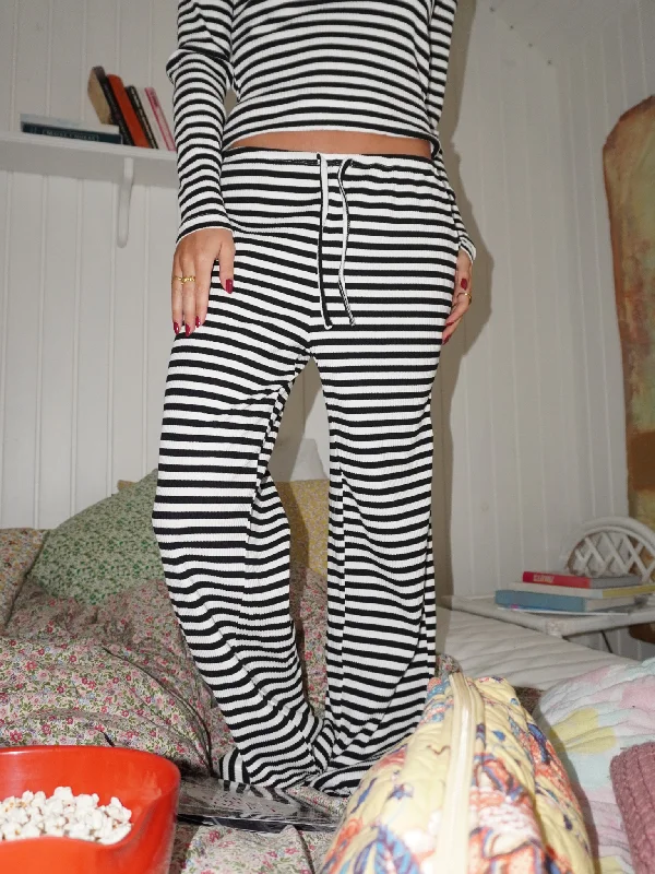 ELLIE STRIPE PANTS - SORT/HVID