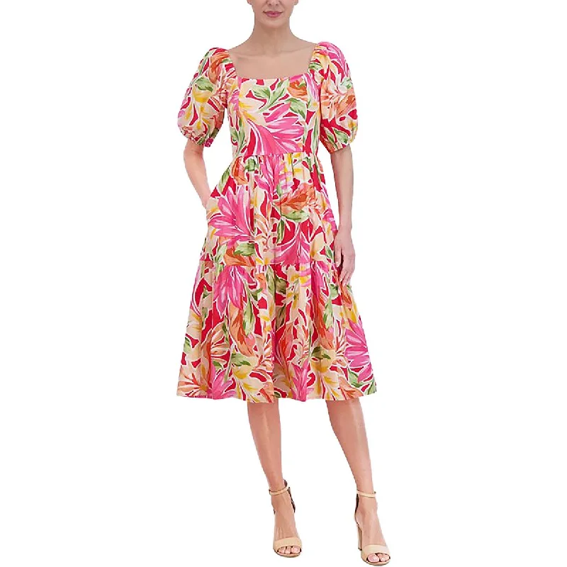 Womens Floral Smocked Midi Dress